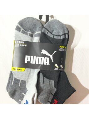 Puma Mens 6-Pack Quarter Crew Training Socks Sport Cushion Mesh Ventilation Shoe